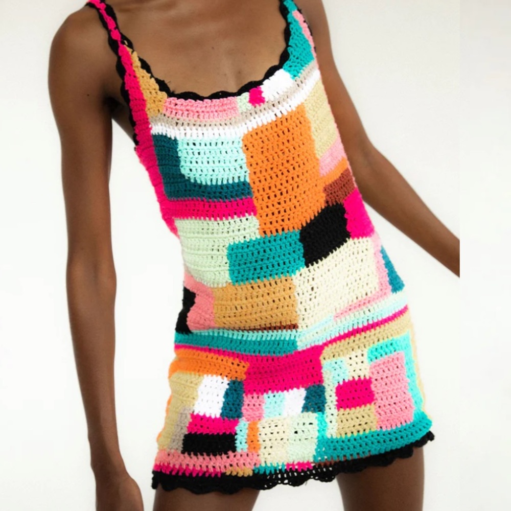 Tach Clothing Multicolor Meryl Crochet Mini Dress